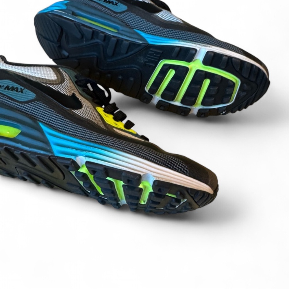 Nike Air Max Lunar 90 running shoes - Black and Neon Green & blue rare - Picture 3 of 12